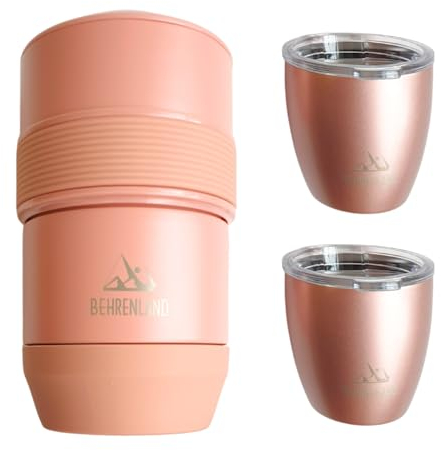 Behrenland Wine Cooler with Two Wine Cups, Stainless Steel Wine Tumbler in Pink, Bottle Cooler for Wine, Champagne & Champagne, Adjustable Size, Gift, Easter, Holiday, Holiday, Picnic, Wine Chiller