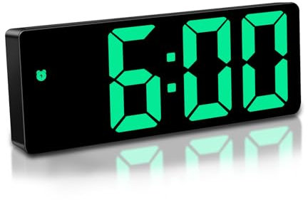 Mardiko Digital Alarm Clock Bedside Mains Powered Battery Alarm Clocks for Bedroom, Electric LED Alarm Clock Silent Non Ticking with Adjustable Brightness for Adult Kids, Green Display