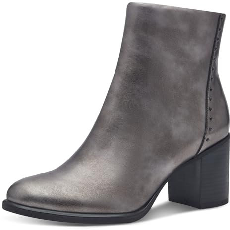 MARCO TOZZI Damen Stiefeletten mit Absatz Elegant mit Reißverschluss, Silber (Pewter), 37 EU