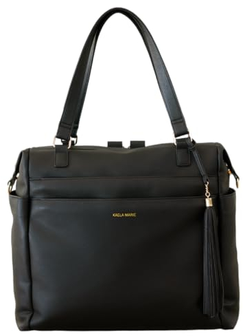 Kaela Marie Große Wickeltasche Rucksack, veganes Leder, Wickeltasche mit Wickelunterlage und Kinderwagengurten, Schwarz