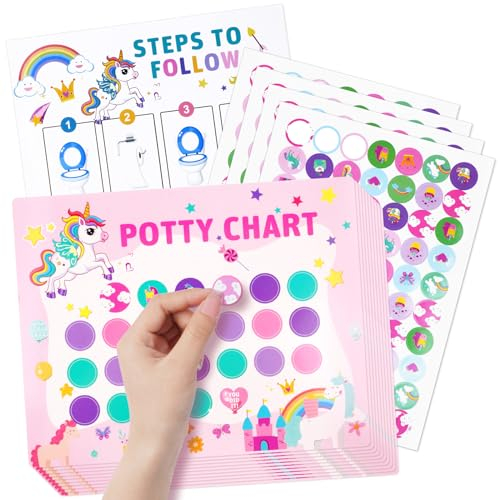 OFFCUP Potty Training Reward Chart, 15pcs Potty Training Chart for Toddlers, Dinosaur Potty Chart with 70 Sparkly Stickers Toilet Training Reward Chart Develop Toileting Habit (Unicorn)