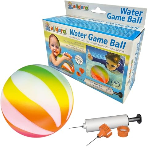 alldoro 60210 2 in 1 Wasser Spiel- und Tauchball - befüllbar mit Luft oder Wasser - bunt, 20 cm Durchmesser, ab 8 Jahren