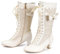 Voviggiw Stivali vittoriani vintage da donna Stivali da nonna al polpaccio con cerniera Costume rinascimentale Scarpe con tacco medio Abito da sposa Stivali con fiocchi Marchio beige Taglia 43