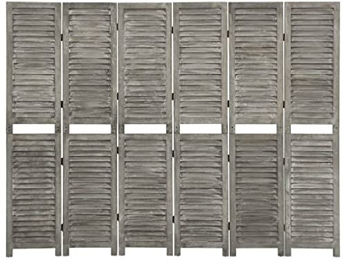 Büro-Trennwand Arbeitszimmer-Trennwand Sichtschutzwand 6-TLG. Raumteiler Grau 214x166 cm Massivholz Geeignet für Esszimmer, Büro, Wohnzimmer, Arbeitszimmer