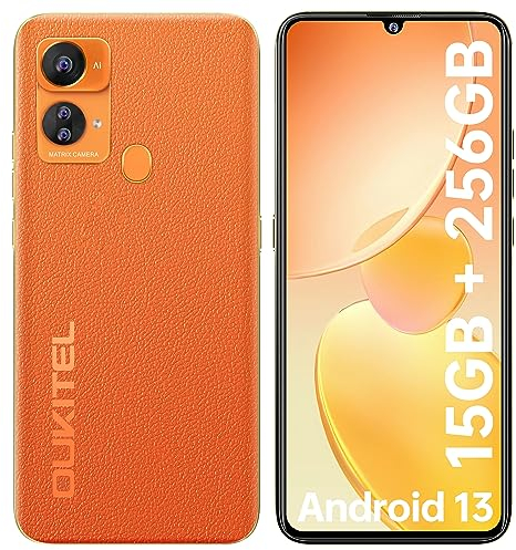 OUKITEL C33 Smartphone in offerta, 15GB RAM + 256GB/2TB ROM Cellulare Android 13, Telefono Display 6.8HD+,Batteria 5150mAh, Fotocamere 50MP Telefoni Cellulari,Dual SIM 4G/WiFi/GPS/Face ID/OTG-Arancia