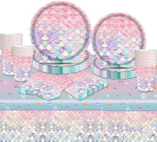 Suffolly Geburtstag Deko 81 Pcs 20 Gäste Party Geschirr Set mit Teller Servietten Tassen Tischdecke Geburtstag Partyzubehör für Kinder Mädchen