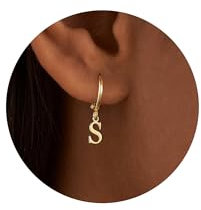 TINGN Ohrringe Gold Mädchen - Ohrringe Damen Creolen Golden Klein Ohrring Buchstaben Creolen Gold Goldene Geschenk für Mädchen Buchstaben S Kinder Earrings mit Anhänger
