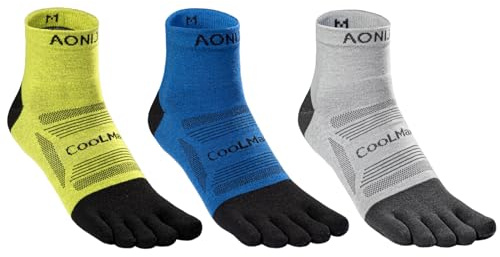 Azarxis Calzini Running Uomo Donna Calze con 5 Dita Traspiranti e Antiscivolo Calze Separate da Caccio Ciclismo Corsa Trail Trekking (B2-3 coppie, S)