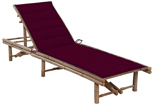 Tidyard Chaise Longue de Jardin avec Coussin Bambou, Bain de Soleil inclinable de Jardin Extérieur, Lit de Jardin Transat de Plage Relax pour Camping, Balcon, Terrasse Style G