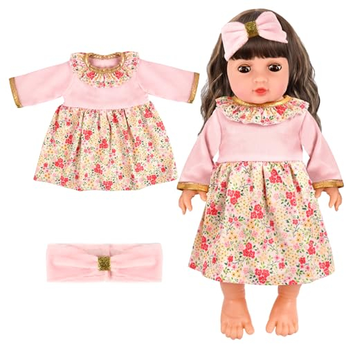 Kleidung Outfits für Baby Puppen, Puppenkleidung für Babypuppen, Kleidung Bekleidung Outfits für Baby Puppen, Puppenkleider Set mit Stirnband Puppenzubehör für 35-45 cm New Born Baby Puppen