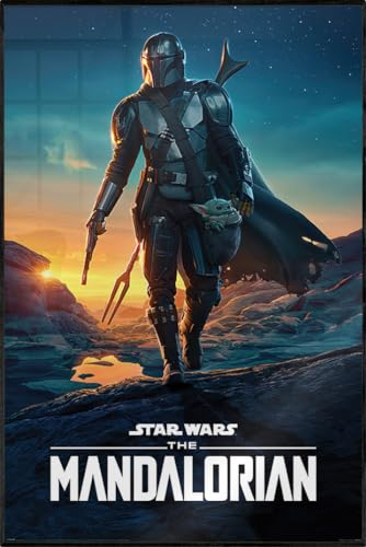 Close Up Star Wars: The Mandalorian - Gerahmtes Poster (Nightfall - Mando & Grogu - Sonnenuntergang) (Größe: 61cm x 91,5cm)