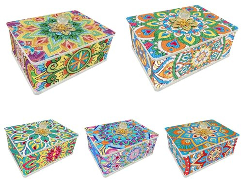 CXINLky DIY 5D Diamond Art Painting Mandala Schmuckkästchen, PVC Diamant Schmuck Organizer mit große Kapazität, Mehrzweck rganizer Storage Box Ringe Halskette Armbänder Geschenkbox-5 Stuck-C