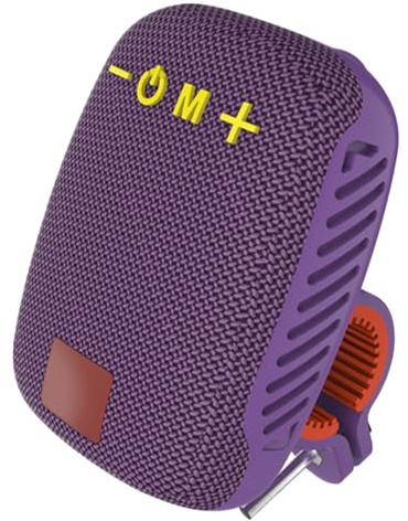 Denash Fahrrad-Lautsprecher, IPX5 Wasserdicht, über USB Wiederaufladbar, FM-Radio, Tragbarer Lenkerlautsprecher mit Speicherkartensteckplatz, Zum Radfahren (Purple)