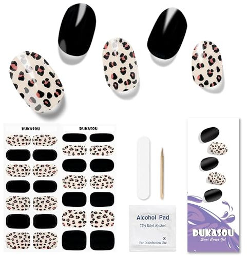DUKASOU Gel Nail Strips - 28 pcs Gel Nail Stickers-Full Wraps- Salon Quality Soft Holy Gels Nails Stickers UV- Long Lasting, UV Lamp Compatible, Easy to Carry Holy Gel& Use & Remove