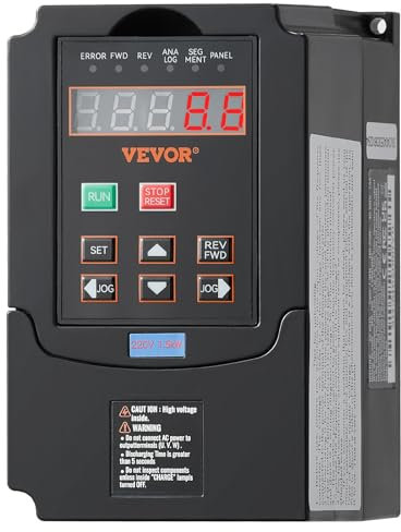 VEVOR VFD 2PS, 1,5KW, 7,5A, Ingresso 220 V Monofase Trifase a Uscita 220 V Trifase Azionamento a Frequenza Variabile, Ingresso 40-60 Hz, Uscita 0-400 Hz VFD per Controllo Velocità CNC Motore Mandrino
