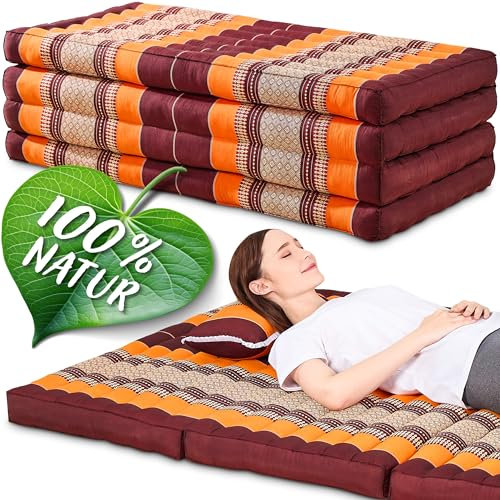 Namasdee Klappmatratze 200x110x8cm mit 100% natürlicher Kapokfüllung (Orange)