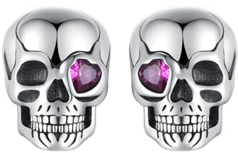 Qings Totenkopf Spinnen Kürbis Geist Ohrringe für Damen 925 Sterling Silber Skelettkopf Schädel Ohrstecker Halloween Schmuck Geschenk für Frauen