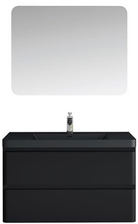 Mai & Mai Meuble de Salle de Bain Suspendu 90x48x55cm avec 2 Tiroirs et Lavabo Meuble sous Lavabo Noir Mat Lucca