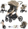 Shineey kinderwagen 3 in 1 Buggy Babybett Komplett Set Einem Klick Zusammenklappbarer Kinderwagen, 3 in 1 KombiKinderwagen Aluminiumrahmen für Neugeborene