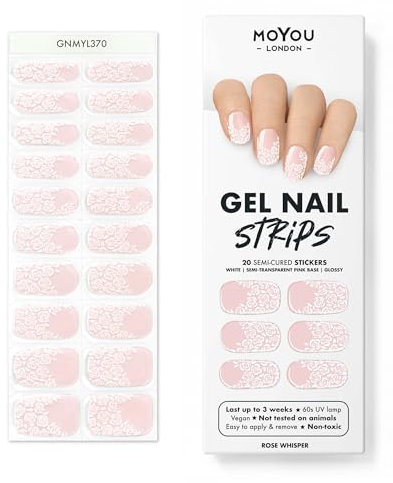 MOYOU LONDON Halbgehärtete Gel-Nagelstreifen - 20 Stück. Gel-Nagelfolien für eine Maniküre in Salonqualität - Funktioniert mit jeder UV-Nagellampe Einfach anzuwenden - Rose Whisper