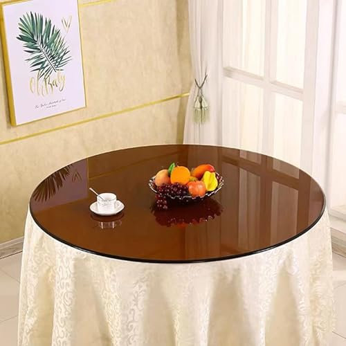 Transparent Schwarz Braun, Runde Glastischplatte for den Außenbereich, 40 cm, 50 cm, 60 cm, 80 cm, Tischplatte aus gehärtetem Glas mit abgerundeter Kante, for Küchen-Esstische oder Couchtische(80cm(32