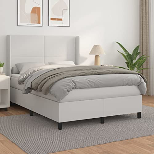 Brokky Boxspringbett mit Matratze Weiß 140x200 cm KunstLED Bett Boxspringbett Bett Mit Matratze Polsterbett Schlafzimmer MöBeler - 3132382