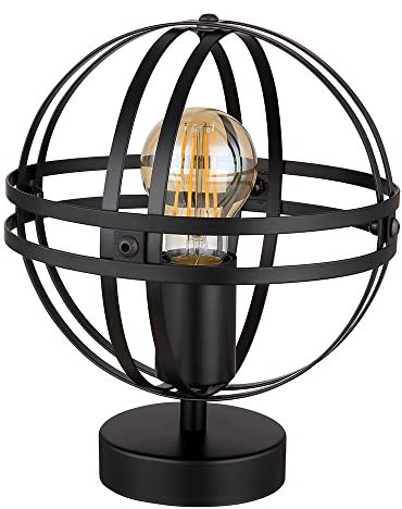 GLOBO Tischleuchte Beistelllampe Wohnzimmerleuchte, Nachttischlampe im Industrial Design, Kugel, Metall, schwarz, matt, E27 Fassung, DxH 20x24,5 cm