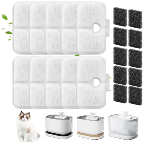 20 Stück Katzenbrunnen filter, Filter katzenbrunnen für Dockstream Trinkbrunnen für Katze PLWF105/PLWF115/PLWF005, Trinkbrunnen filter-Set, 10 Katzenfilter + 10 schwarze Schwämme