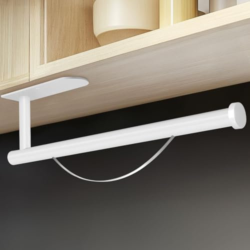 ZUIMENG Portarotolo da Cucina Senza Trapano, Porta Rotolo da Cucina con Frenaggio Integrato, Portascottex Autoadesivo in Acciaio Inox (Bianco)