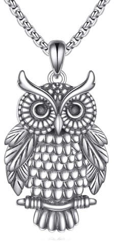 JERWLI Eule Halskette Sterling Silber Eule Schmuck Anhänger Buho Halskette für Männer Frauen