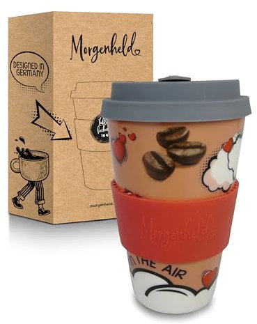 Morgenheld Coffee-to-go Becher LOVE 380ml | Porzellan Kaffeebecher mit Silikondeckel, BPA-frei, nachhaltiger Trinkbecher mit Deckel, plastikfrei verpackt | Perfekt für Kaffee, Tee & unterwegs
