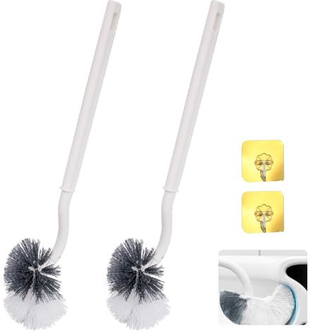 FORYNXHWIN Juego de 2 cepillos de inodoro de mango largo con diseño curvado, juego de cepillos de plástico con cerdas fuertes para una limpieza profunda, limpieza eficaz para inodoros (blanco)