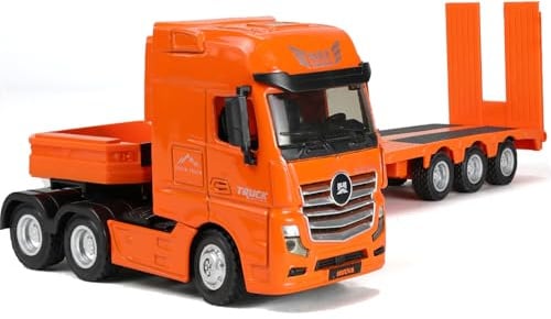 SHINESIGNAL Camion Jouet Enfant, Échelle 1/50 for Max Carrée Métaux Modèle de Camion Remorque Voiture, Jouet de Remorquage Moulé sous Pression Garçon Cadeau et Les Collectionneurs Modèles- Orange