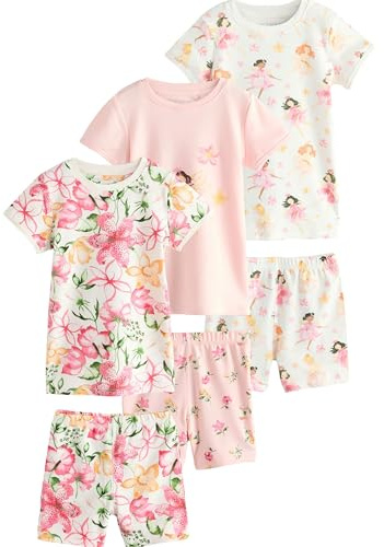 NEXT Mädchen Kurzer Schlafanzug aus 100% Baumwolle, 3er-Pack Rosa Fee Numeric_98-Numeric_104