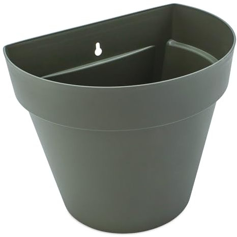 Spetebo Kunststoff Wand Blumentopf für Außen 28 x 20 cm - Oliv grün - Blumen Wandtopf halbrund frostbeständig - Outdoor Deko Wandampel Hängetopf Wandvase Pflanztopf zur Wandmontage