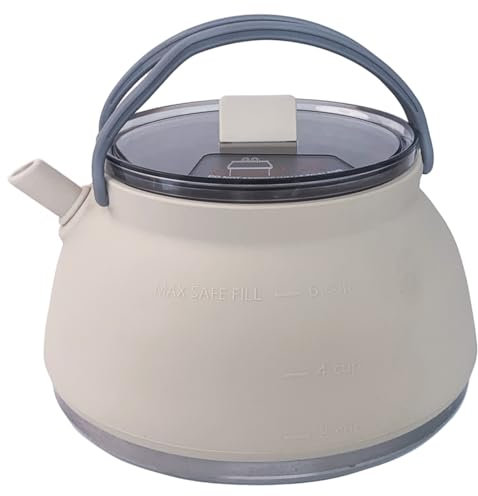 Csafyrt Portable Kettle 1.5L Stainless Steel & Silicone Collapsible Kettle with Handle, Lid & Fixing Strap for Travel, Camping, Picnic, BBQ