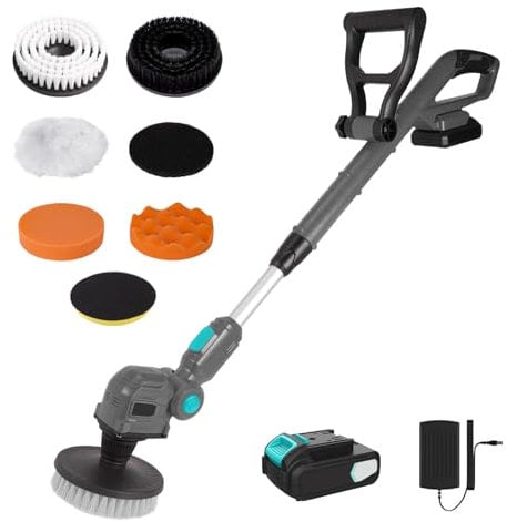 EcoBuild Heavy Duty Cordless Spin Scrubber for Tough Outdoor Dirt – 20V Electric Cleaning Brush with Replaceable Heads & Li-ion Battery, Ideal for Patio, Tile, Grout & Grooves