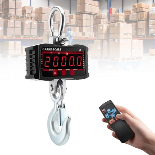 Bilancia Elettronica per Gru 2000 kg/4000 lb, Bilancia da gru digitale, Pesante Bilancia Industriale con sensore di precisione, ampio schermo LCD e telecomando per aziende agricole, edilizia (Black)