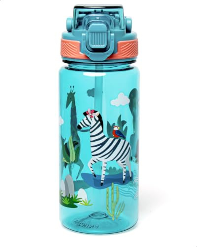 ANGVOOL Kids Water Bottles with Straw, 600ml Drinks Bottle for School Girls or Boys, BPA Free, Leakproof (Teal)