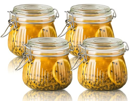 Roysmart 4er Set Einmachgläser mit Bügelverschluss, 500ml Gläser mit Drahtbügel Vorratsgläser, Klein Gestreift Bügelgläser, Vorratsgläser mit Deckel Luftdicht für Küche, Tee, Nudeln, Zucker, Bohnen