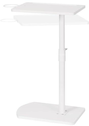 HOOBRO Tavolino a Forma di C Regolabile in Altezza, Tavolino Divano Rotazione 360°, con Portabicchieri Rimovibile e Slot per Tablet, Bianco EWW34SF01