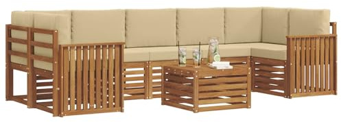vidaXL Sofagarnituren 8 pcs Natur und Beige Massivholz Akazie, Elegantes Garten-Sofa, modernes Lounge-Set für draußen, langlebige Terrasse, gemütliche Sitzmöbel