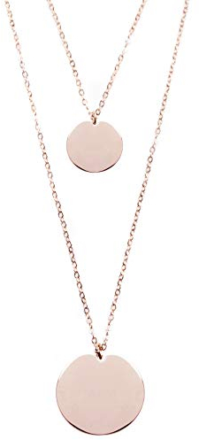 Happiness Boutique Femmes Collier Cercle Multi Rangs Plaqué Or Rose | Collier Délicat à Deux Chaînes et 2 Pendentifs Disque Rond
