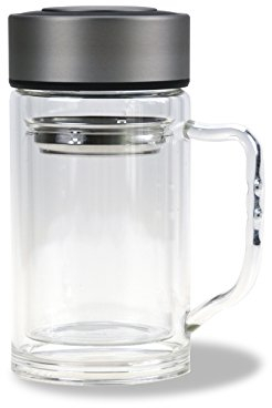 Teebereiter mit Henkel / 300 ml / 100% dicht/Tee-Glas doppelwandig/Deckel & Teesieb aus Edelstahl/Trinkflasche/Reisebecher to go/Thermobecher/Teebecher/Kaffebecher von CALUTEA