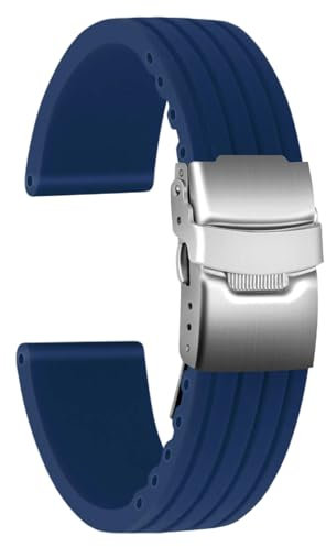 ULLCHRO Cinturini Orologi Impermeabile Orologi Bracciale Donna Uomo Stripe Pattern - 16mm, 18mm, 20mm, 22mm, 24mm Gomma Cinturino Orologio Acciaio inossidabile Fibbia Deployante (16mm, blu)