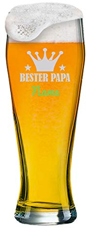 Weizenglas mit [NAME] als individuelle Gravur zum Vatertag - Auswahl aus 6 Motiven + Wunschname Ihrer Wahl auf 0,5 l Weißbierglas graviert. (Motiv 01)