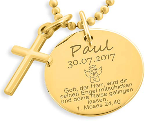 Taufkette Junge Gold Gravur Kreuz Kette Taufspruch Namenskette Taufe Silberschmuck Taufschmuck Moses Spruch Psalm mit Kreuz Taufe Geschenk Patenkind Heilige Taufe Schmuck