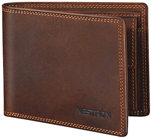 Nestron Geldörse Herren mit Doppelnaht und RFID Schutz, Portemonnaie Männer aus Vintage-Echtleder, Geldbeutel Portmonaise Portmonee Geldtasche Brieftasche