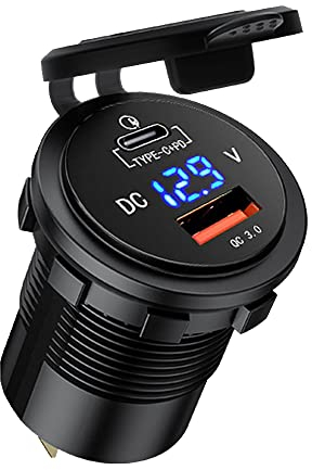 Car Charger Socket 36W Car USB Power Outlet Waterproof Double Car Charger Adapter with LED Voltmeter for Marine, Boat, Motorcycle, RV, ATV, Truck (Orange)