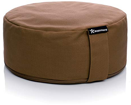 BODYMATE Yogakissen rund 31cm Durchmesser 13cm hoch Chocolate mit Buchweizen-Spelz Füllung – Maschinenwaschbarer Bezug aus 100% extra Dicker Baumwolle – Meditationskissen – Sitzkissen